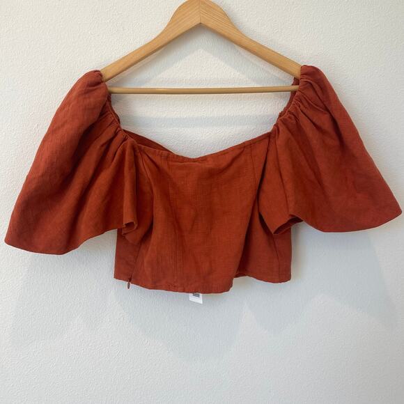 Jonathan Simkhai Flutter Sleeve Cotton Linen Quince Cropped Bodice Top NEW Sz 6 - Picture 9 of 11